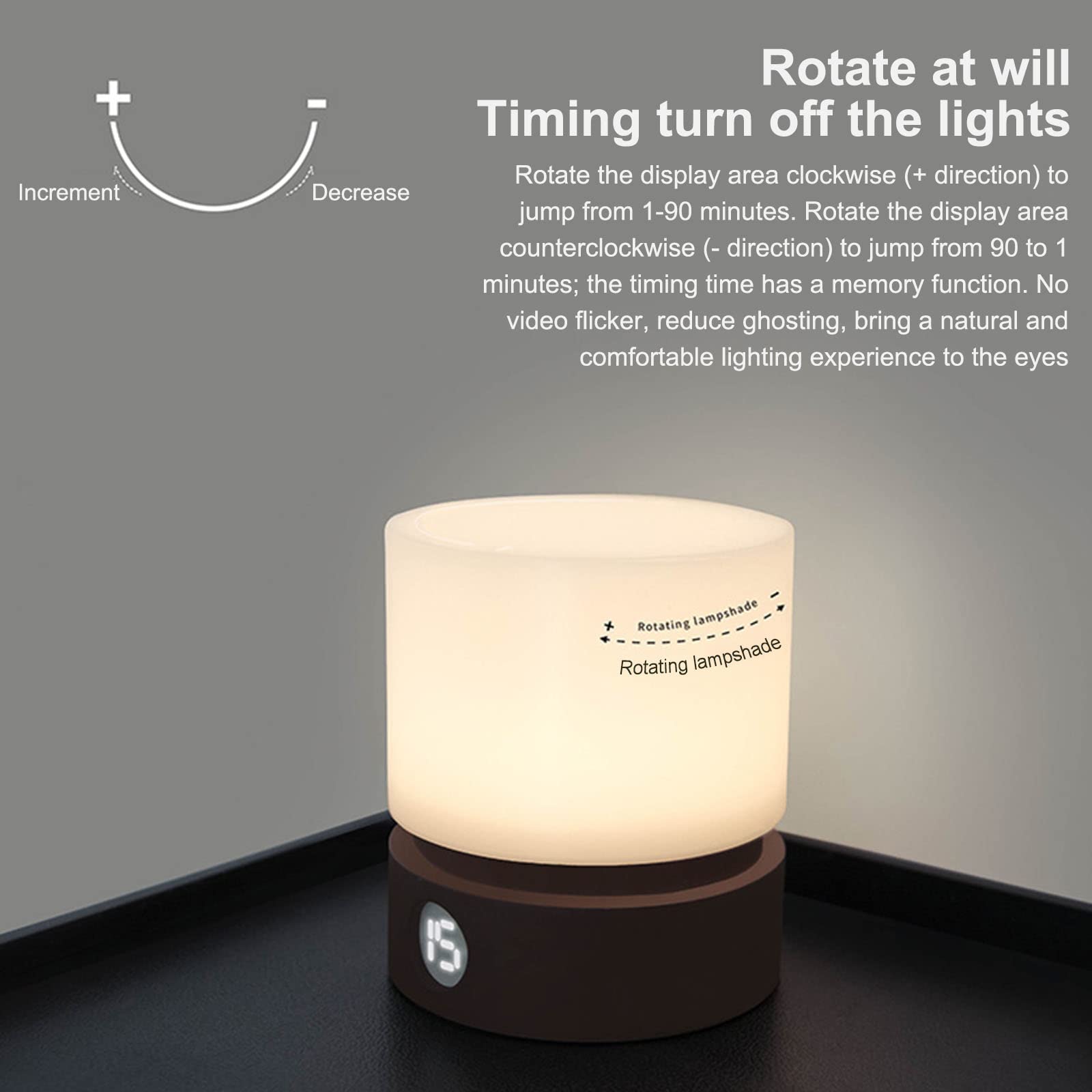 Luce Notturna LED Touch Cilindro,Lampada da Comodino Regolazione Continua Ricaricabile,Il Corpo della Lampada può Essere Ruotato in Tempo,B