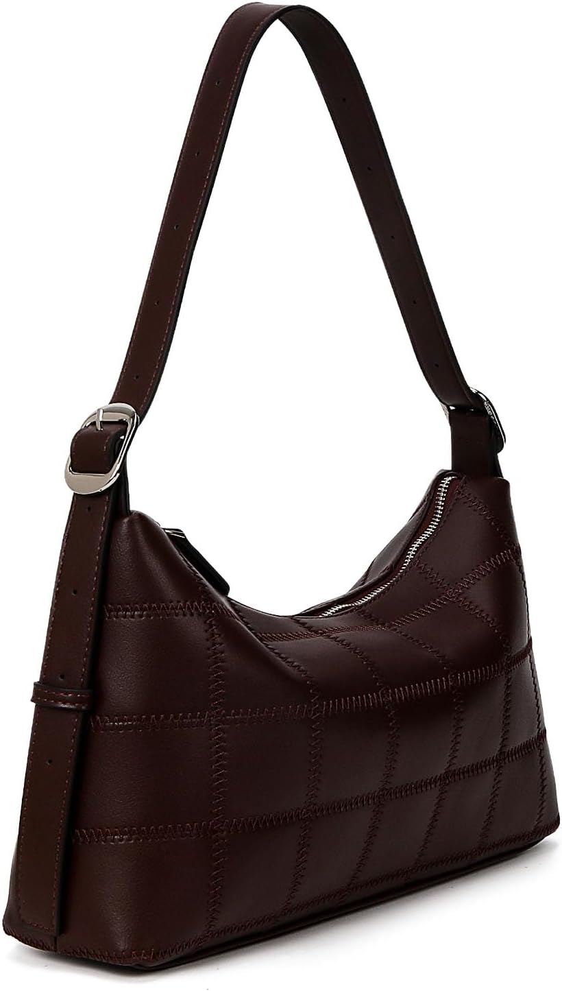 hibear Checkered Shoulder Bag for Women Classic Black and White Purse Trendy Crossbody Purse Leather Totes Hobo Handbag