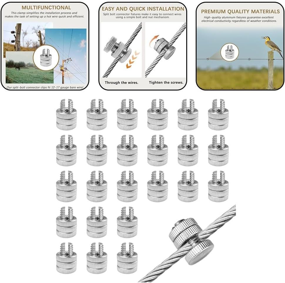 24 Pack Split Bolt Connector Aluminum Wire Splice Clamp for Electric Fence Cable Underground Joint Resistant Grounding For Ki