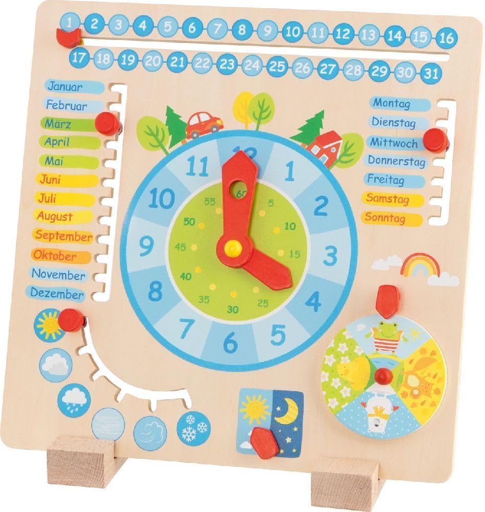 goki 58398 - Orologio annuale - in Legno - Bambini apprendimento giocoso Calendario, Stagione, Tempo e Ora