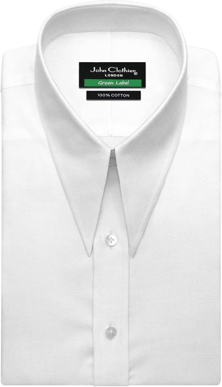 John Clothier Men's White Spear Collar Shirt Jacquard Goodfellas Deniro Style 1900's Disco Wedding Wear