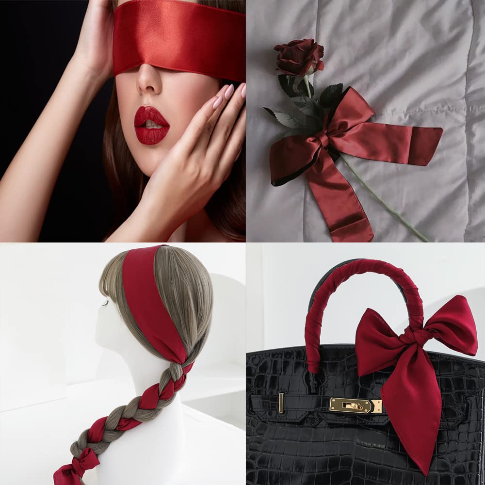 2 Pezzi Maschera di Sonno in Raso Copri Occhi Mascherina per Occhi per Donna e Uomo, Benda Occhi per Viaggio e Dormire - Rosso