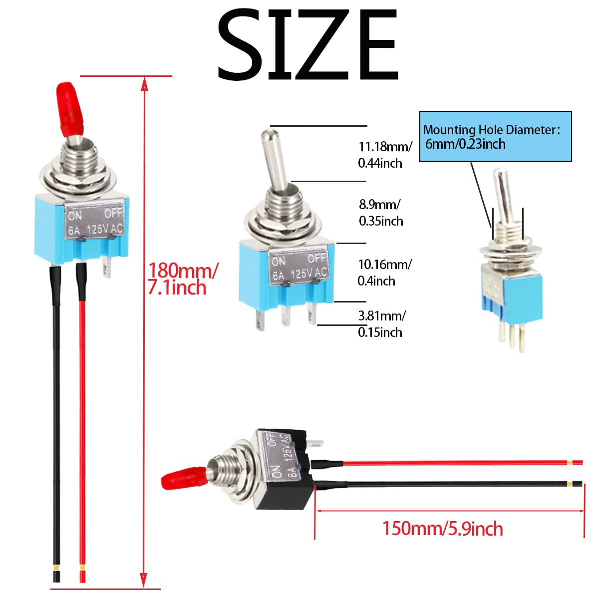 Interruttore A Levetta Pre-Cablato - 5 Pezzi ON-OFF SPST Per Auto, Barche, Cruscotti - Foto 9