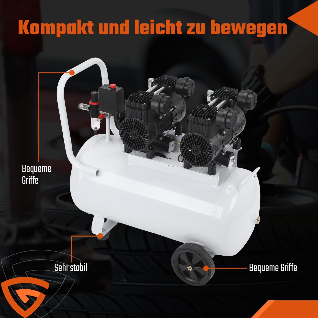 50L Flüsterkompressor Kompressor Luftkompressor 2800RPM 230 Volt 10 Bar 2,2KW 50Liter 69 dB 340 l/min Silent Druckluftkompressor inklusive Druckminderer und Wasserabscheider