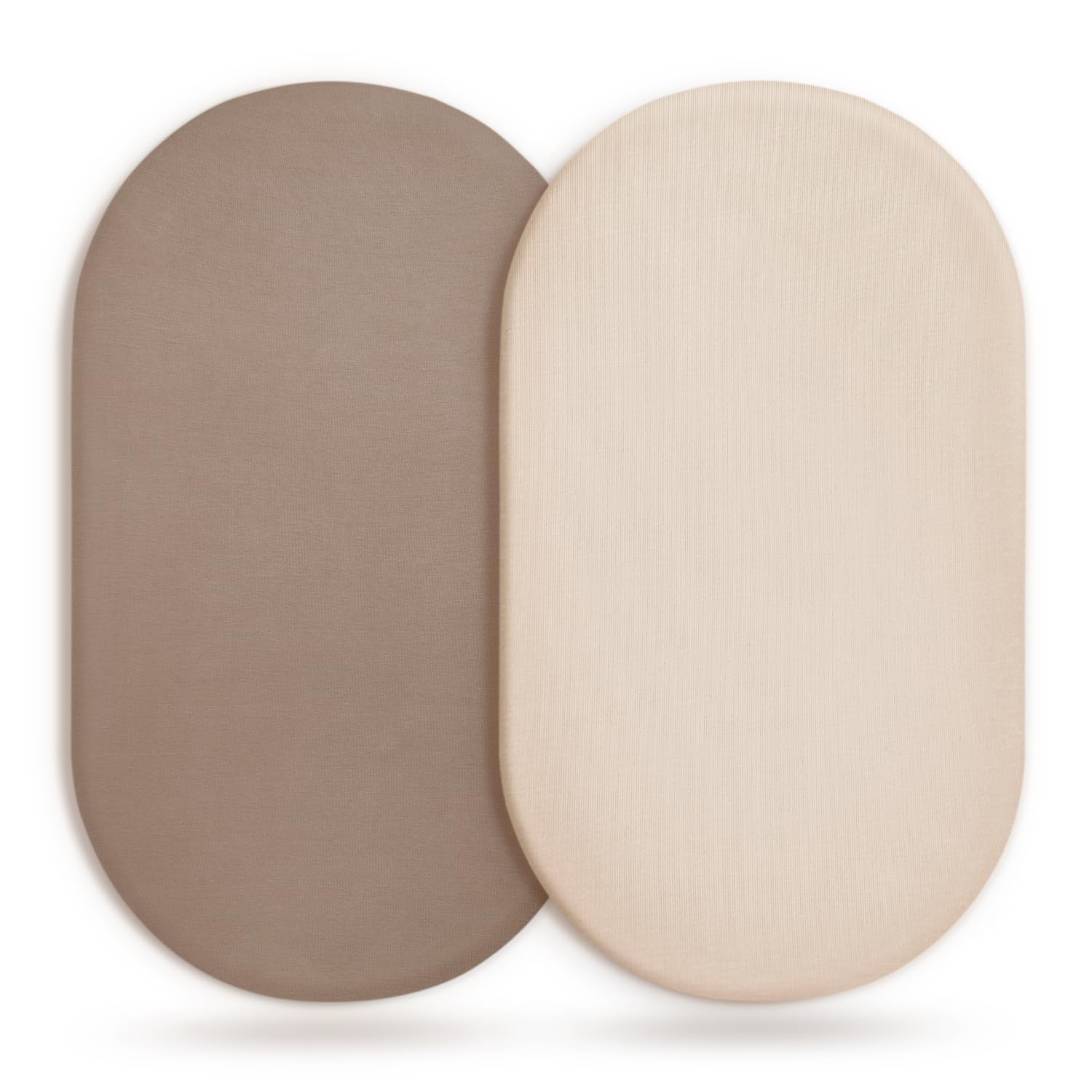 GRSSDER Stretchy Ultra Soft Fitted Bassinet Sheet 2 Pack, Universal Fit for Bassinets Baby Cradle Moses Basket Oval Rectangle Mattress Safe and Snug, Jersey Bassinet Sheets for Baby, Beige &amp; Coffee