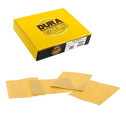 Dura-Gold Hojas de papel de lija dorado de 14 de hoja de alta calidad, grano 1000 (caja de 25)  4.5 x 5.5 pulgadas tamaño gancho y bucle trasero,