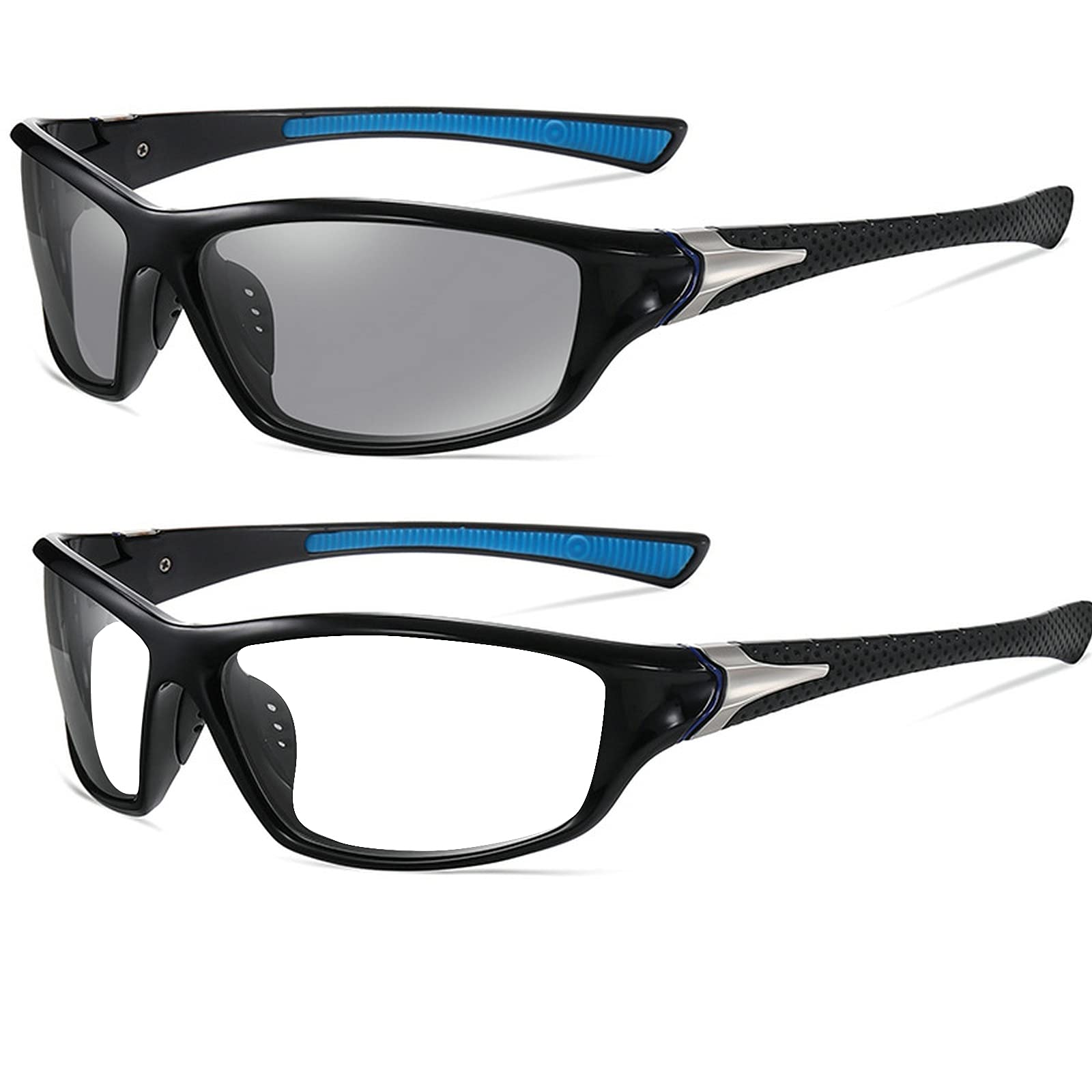 Multifocal Reading Glasses Transition Sunglasses Photochromic Bifocal Reader for Men, Vintage Sports Square Eyewear frame (blue, 1.75)