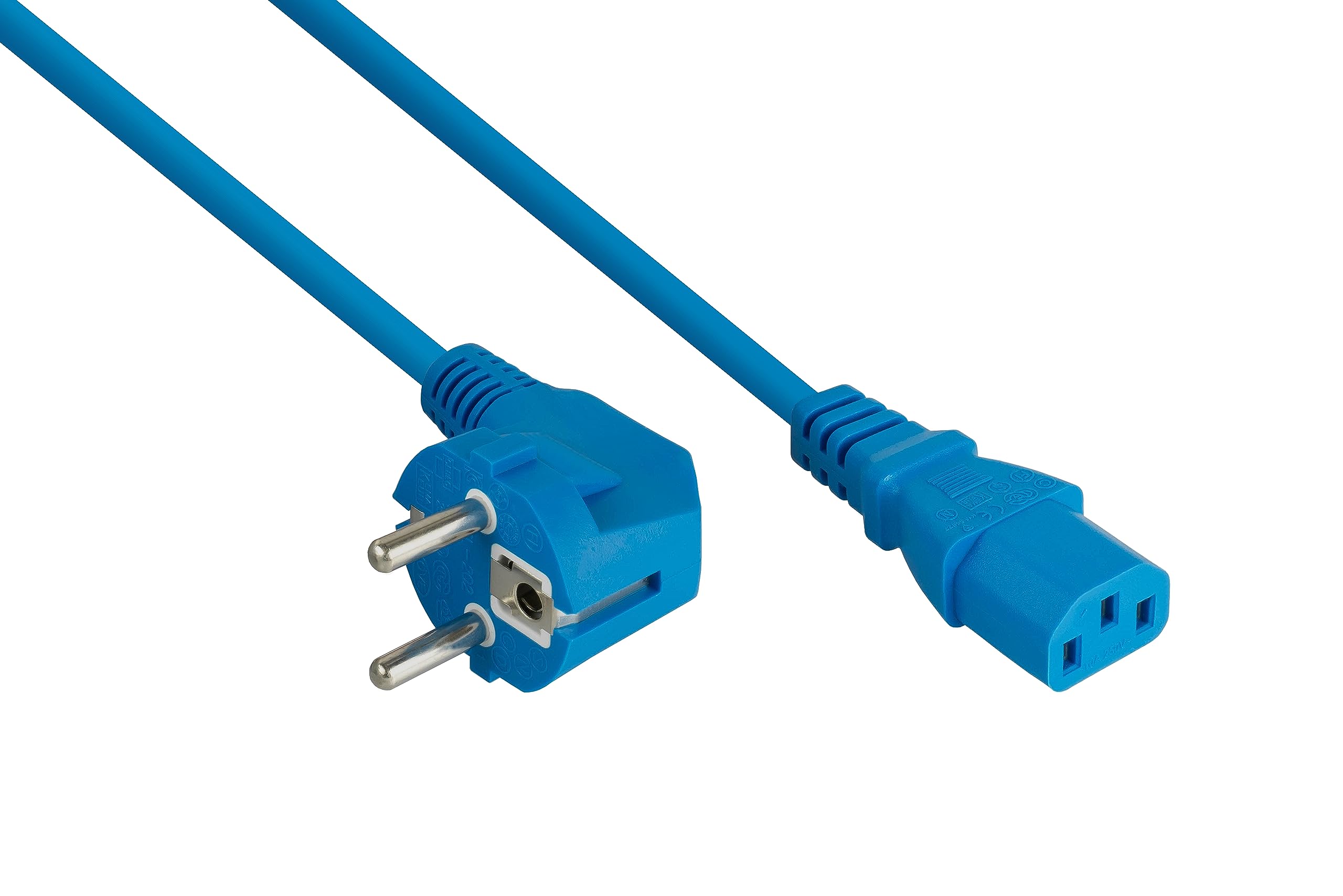kabelmeister Netzkabel Schutzkontakt-Stecker Typ E+F (90° gewinkelt) an Kaltgeräte-Buchse C13, blau, 3 m, 1,00 mm² – Modell SK0130-B030
