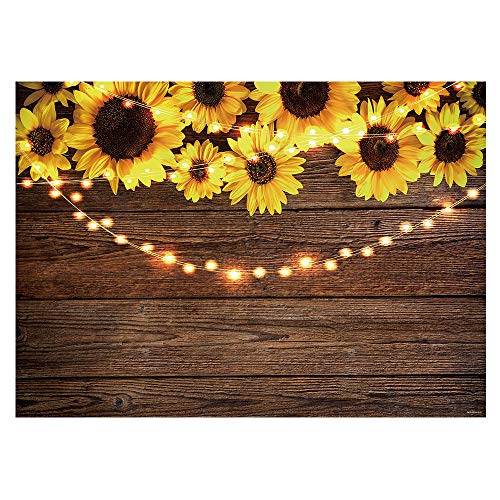 Funnytree 7X5FT Sunflower Wood Texture Backdrops for Photography Rustic Child Baby Shower Birthday Wedding Party Background Banner for Picture Photo Studio Photobooth Decoration