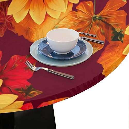 Vista 105 de cfpolar Mantel redondo ajustable de verano, hojas de palma tropical, borde elástico, mantel redondo lavable para uso en interiores y exteriores, se