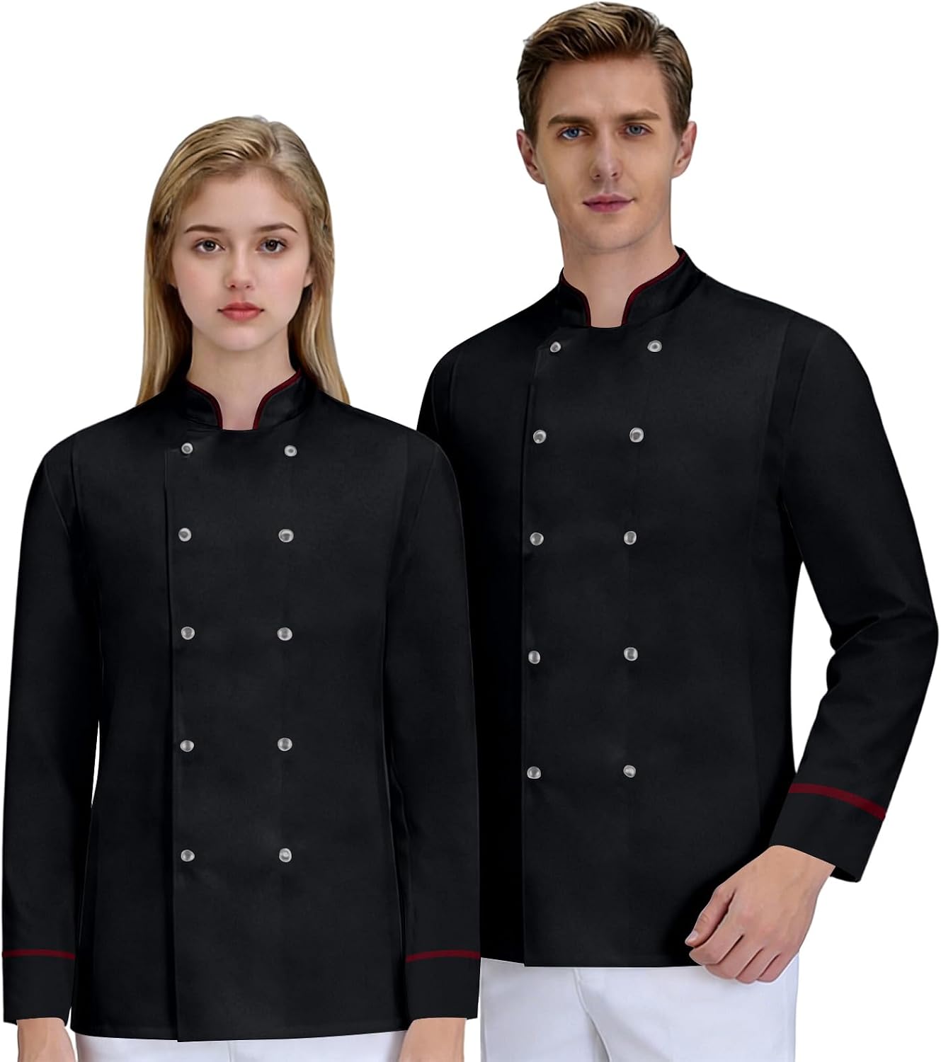 Men’s Double-Breasted Chef Coat Classic Stand Collar Tailored Long Sleeve Chef Jacket Professional Kitchen Apparel