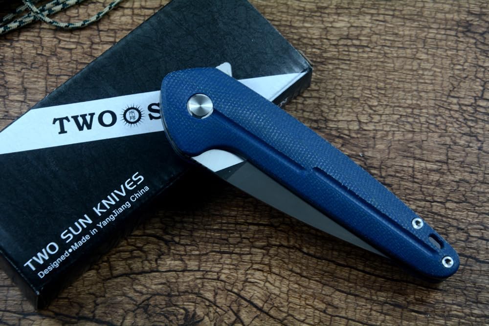 TWO SUN Outdoor Pocket Knives TS504 D2 Blade Spear Point Blue Micarta Handle