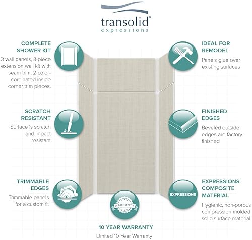 Miniatura 159 de Transolid EWKX483696-41 Expressions - Kit de pared de ducha de 6 paneles con extensión, 36 pulgadas de largo x 48 pulgadas de ancho x 96 pulgadas