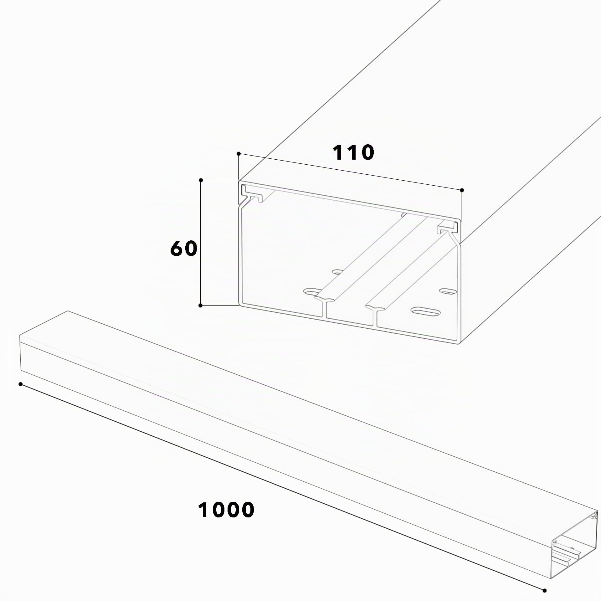 Habengut CC10116 Goulotte de câble (avec Trou de Montage dans Le Fond) 60 x 110 mm en PVC, Couleur : Blanc, Longueur 1 m