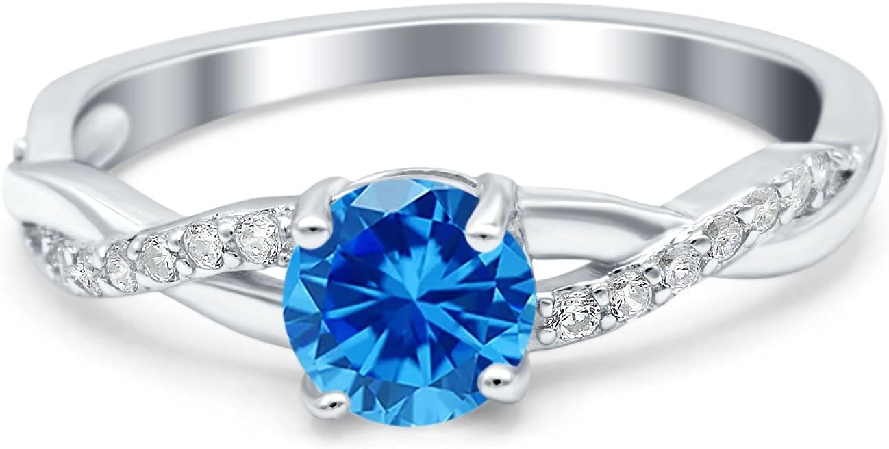 Blue Apple Co. Art Deco Wedding Engagement Ring Round Simulated Cubic Zirconia 925 Sterling Silver