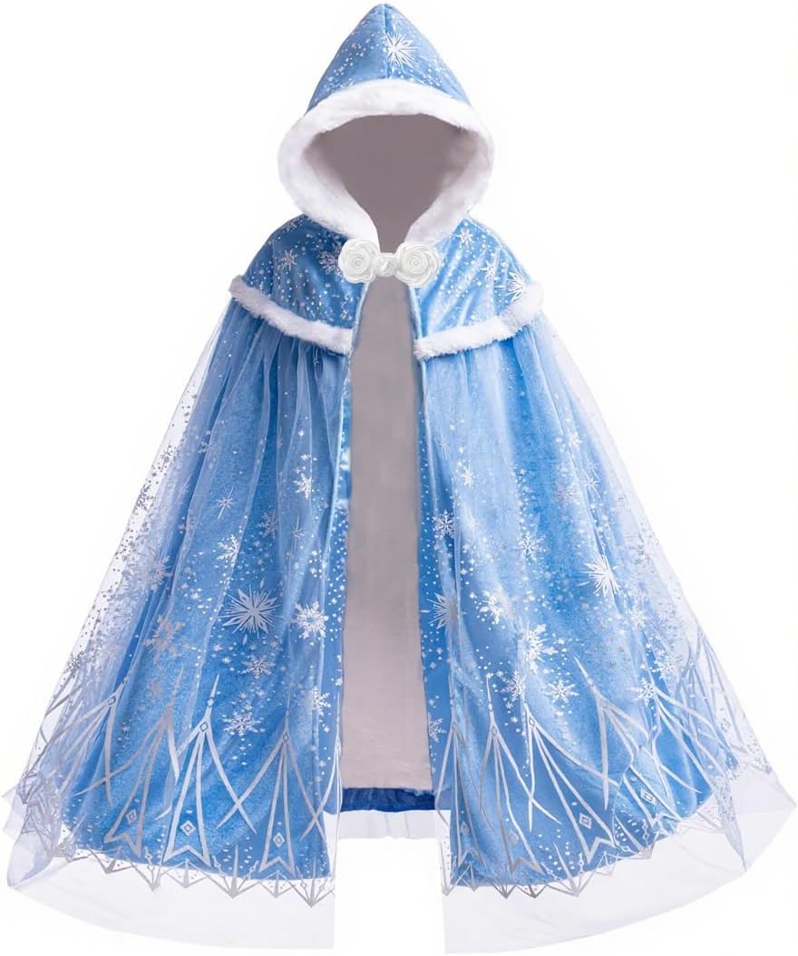 Girls Princess Cape for Elsa Kids Warm Hooded Cloak Dress up 2-10Years