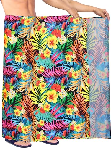 HAPPY BAY Men's Cover Up Hawaiian Summer Long Swim Trunk Swimwear for Men Vacation Beach Holidays Beachwear Pareo One Size Ebony, Floral