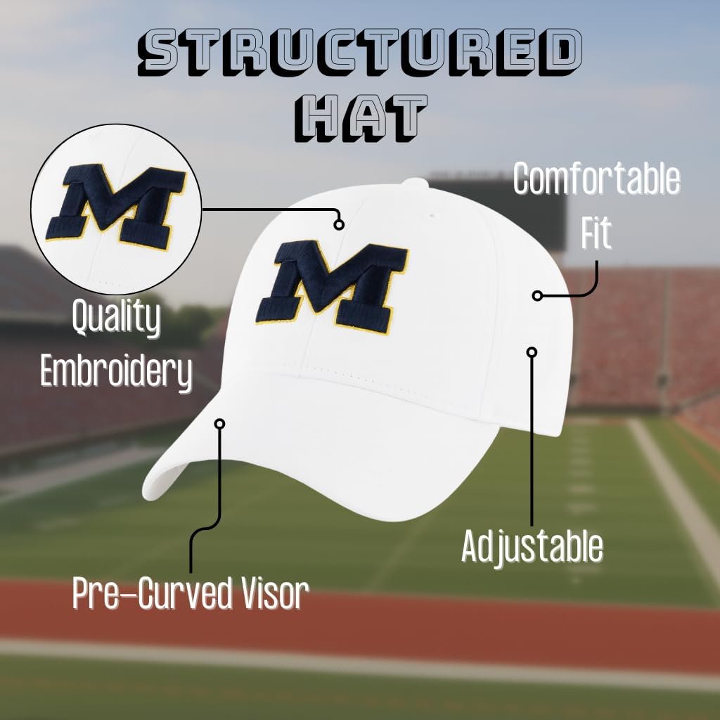 Officially Licensed Michigan University White MVP Hat Classic Team Logo Adjustable Embroidered Cap