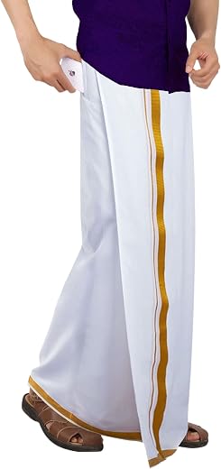 PRAKASAM COTTON -Welcro pocket dhoti for mens/Jari border welcro pocket Stitched Dhoti for Mens