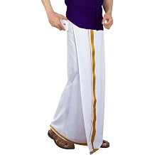 PRAKASAM COTTON Mens 100% Cotton Supreme Quality Readymade welcro Hook and Loop Single Dhoti with Pocket