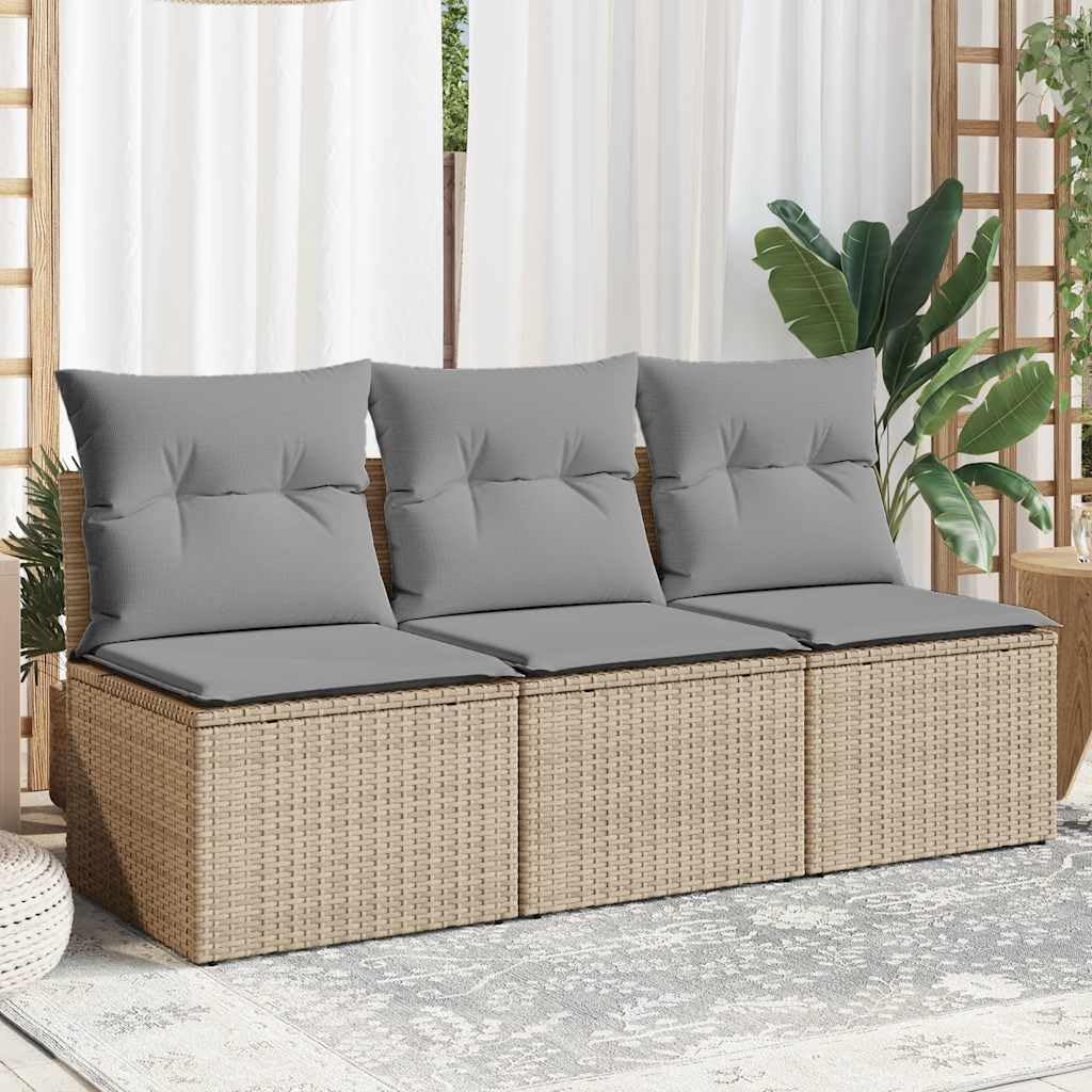 vidaXL Divano da Giardino con Cuscini a 3 Posti Beige in Polyrattan