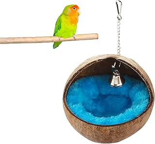 ココナッツシェル鳥の巣 天然 ココナッツ殻 オウムの巣 ケージ用バードハウス 吊り下げ ネスト用コットンウォームマット 暖かい 寝床 おもちゃ インコ オウム カナリア セキセイインコ オカメインコ コザクラインコ 文鳥 小鳥 ハムスター リスハウス 小動物ハウス ペット用ハウス