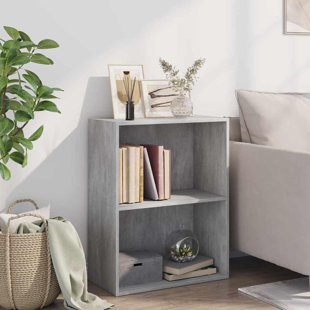 Libreria a 2 scomparti, grigio cemento, 60 x 30 x 76,5 cm, in legno con spazio, salvaspazio come scaffale e divisorio per soggiorno, ufficio, studio, cameretta dei bambini, ripiano aperto
