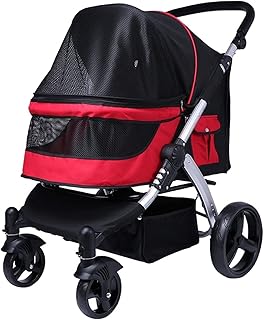 Carrinhos de bebê respiráveis para cães Carrinho de passeio para gatos de viagem Carrinho de cachorro para cães de estimação para cães grandes Carrinho de passeio dobrável para animais de estimação para gatos Cães e mais (vermelho)