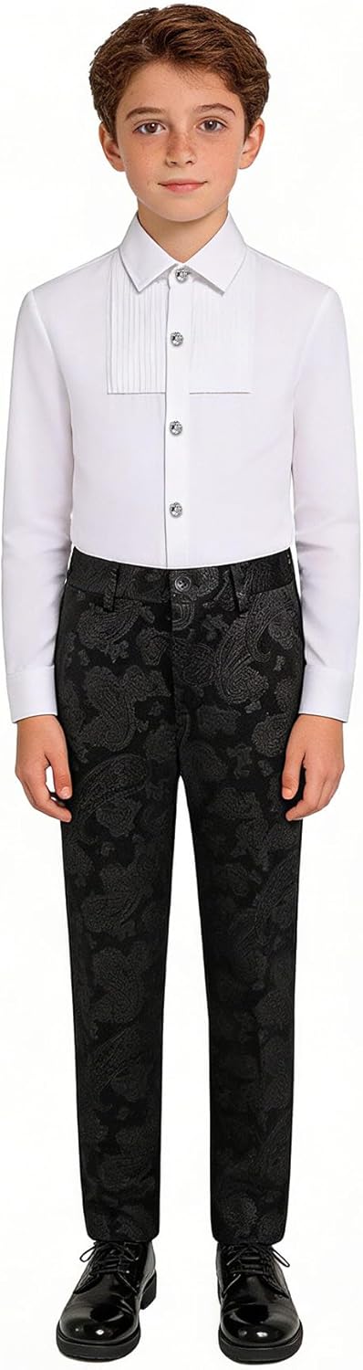 Lamgool Boys Tuxedo Suit Paisley Floral Kids Formal Set Slim Fit 3 Pieces with Jacket Shirt Pant for Sneaker Ball Prom