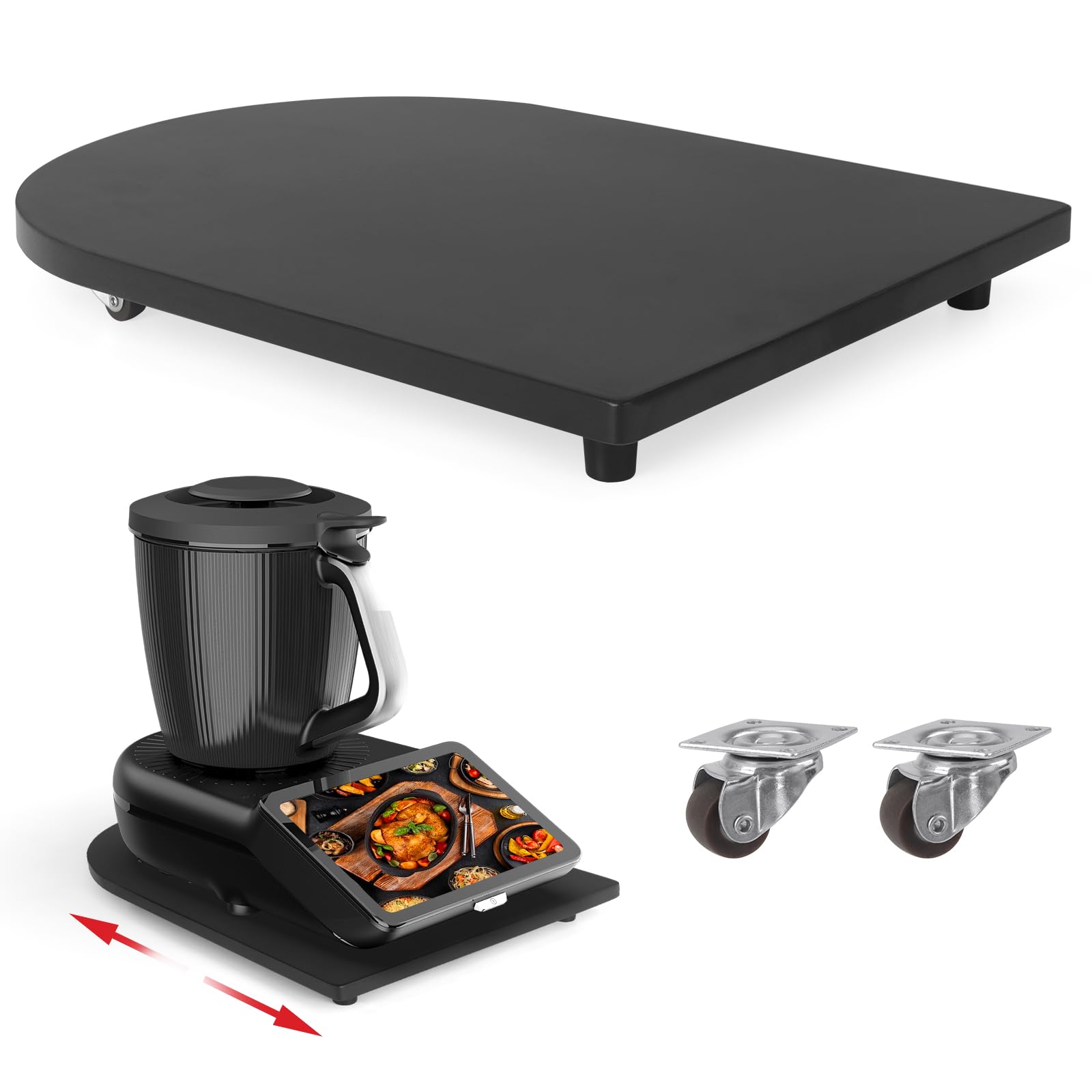 Bamboe glijplank voor Thermomix TM7 met 360° wielen, moeiteloos verplaatsen van de TM7, hoogwaardige skateboardaccessoires met antislip rubberen voetjes