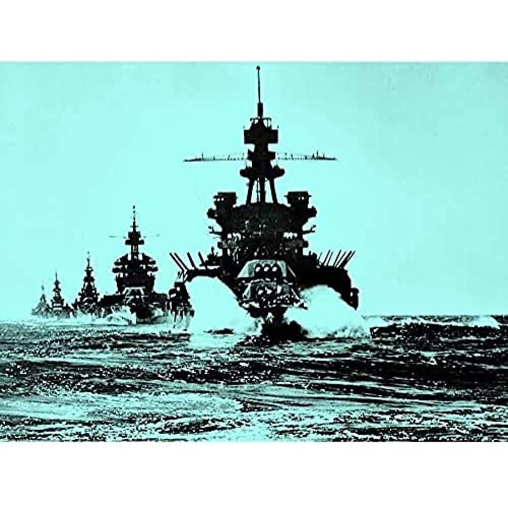 USS Navy WWII War Battleships Blue Art Print Canvas Premium Wall Decor Poster Mural