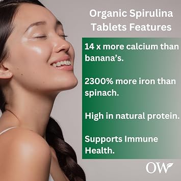 Organic Spirulina Tablets | 3 Months Supply | 600 x 500mg | Glowing Hair, Skin & Nails | High Iron by Organic Wonders