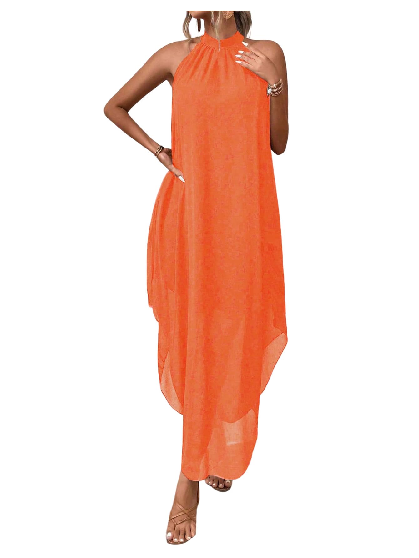 Verdusa Women’s Wedding Guest Dress Halter Flowy Chiffon Long Bouncy Dress