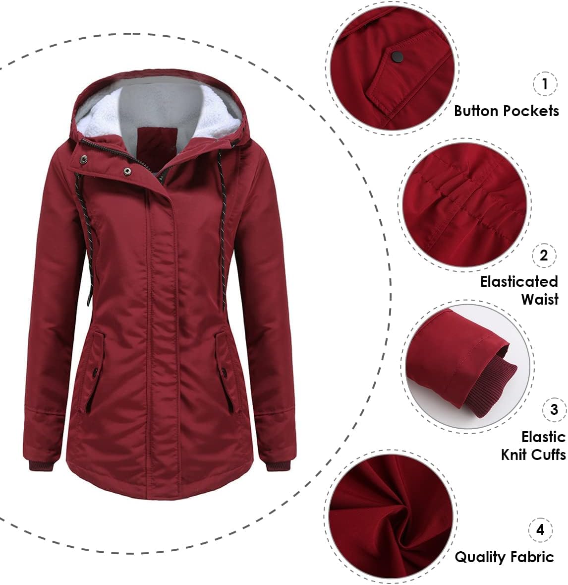 MODFUL Women's Warm Winter Coat Thicken Fleece Lined Parka Plus Size Jacket With Hood - Image 5