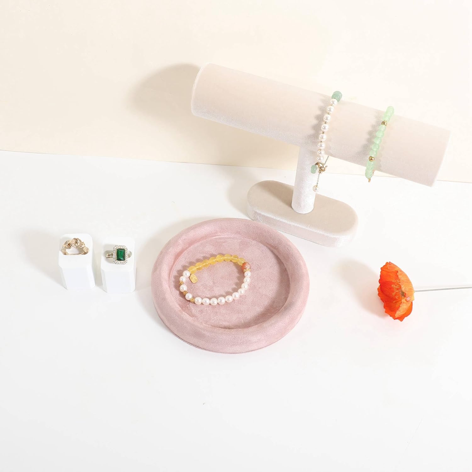 GemeShou Round Jewelry Organizer Plate, Top Microfiber Velvet Jewelry Display Tray, Empty Jewelry Showcase Tray for Necklaces, Bracelets, Rings, Earrings (Pink-Small, 5.9 x 5.9 in) - Image 8