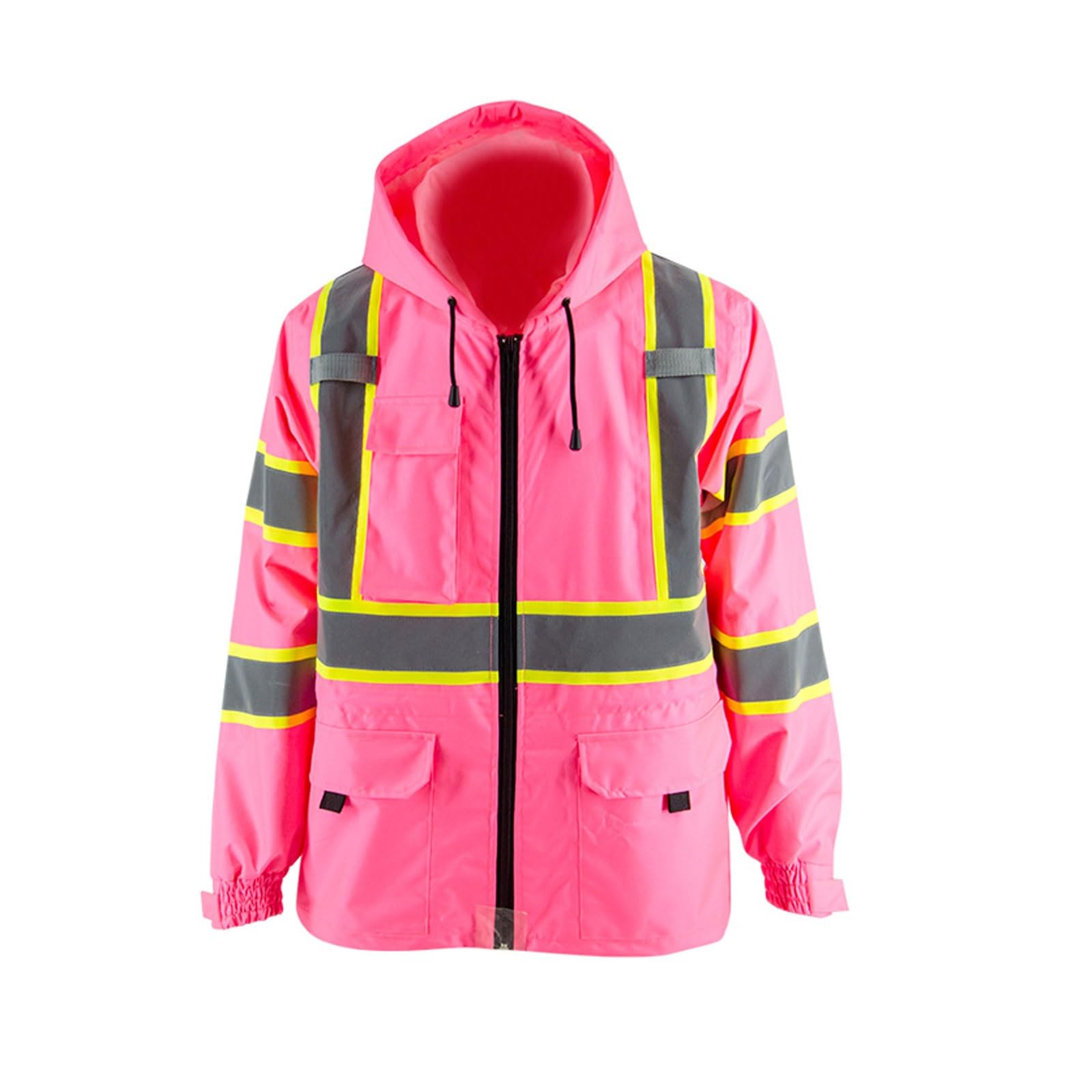 Chaleco reflectante de alta visibilidad, Chaqueta Reflectante de Alta Visibilidad con Capucha Bolsillos Cremallera Rosa S-2XL