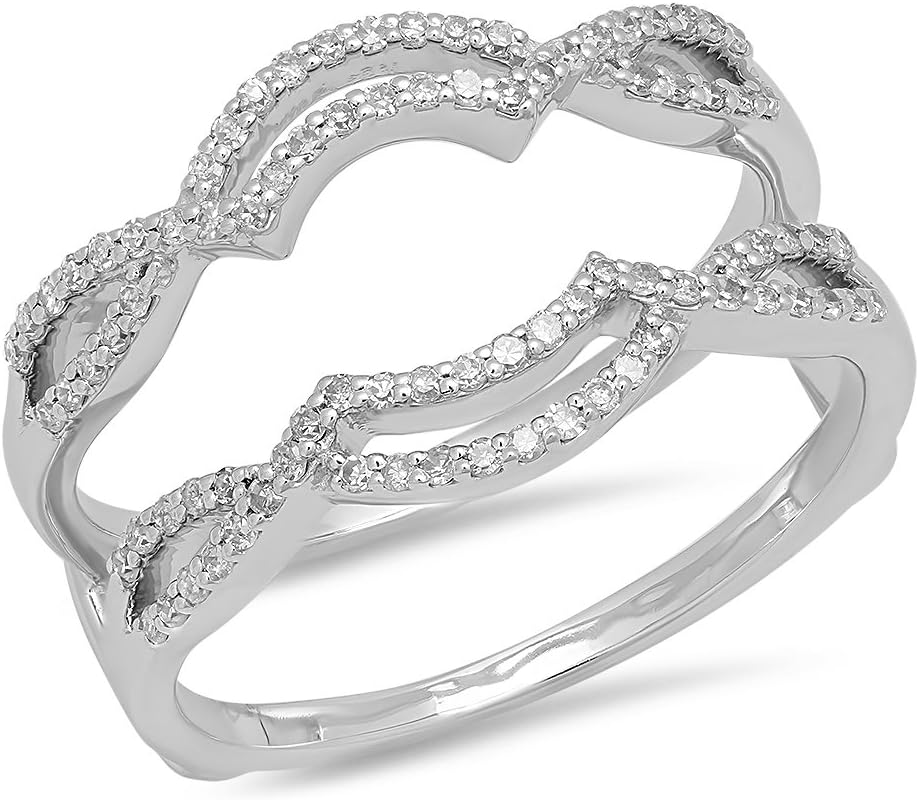 Skylark Classic Round Cut Cubic Zirconia Enhancer Women's Wedding Engagement Guard Ring Enhancers Ring 14K White Gold Over Sterling Silver