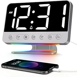 Wecker Digital: Lauter Alarm für Tiefschläfer 30-110dB 8 RGB-licht USB-Ladeanschluss Snooze 6 Helligkeit 4 Lautstärke 12H/24H Modern LED Tischuhr