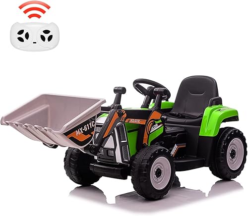 Excavadora de paseo para niños con control remoto, vehículo de construcción eléctrico de 12 V con cubo para 3-6 años, faros delanteros 7LED, bocina,