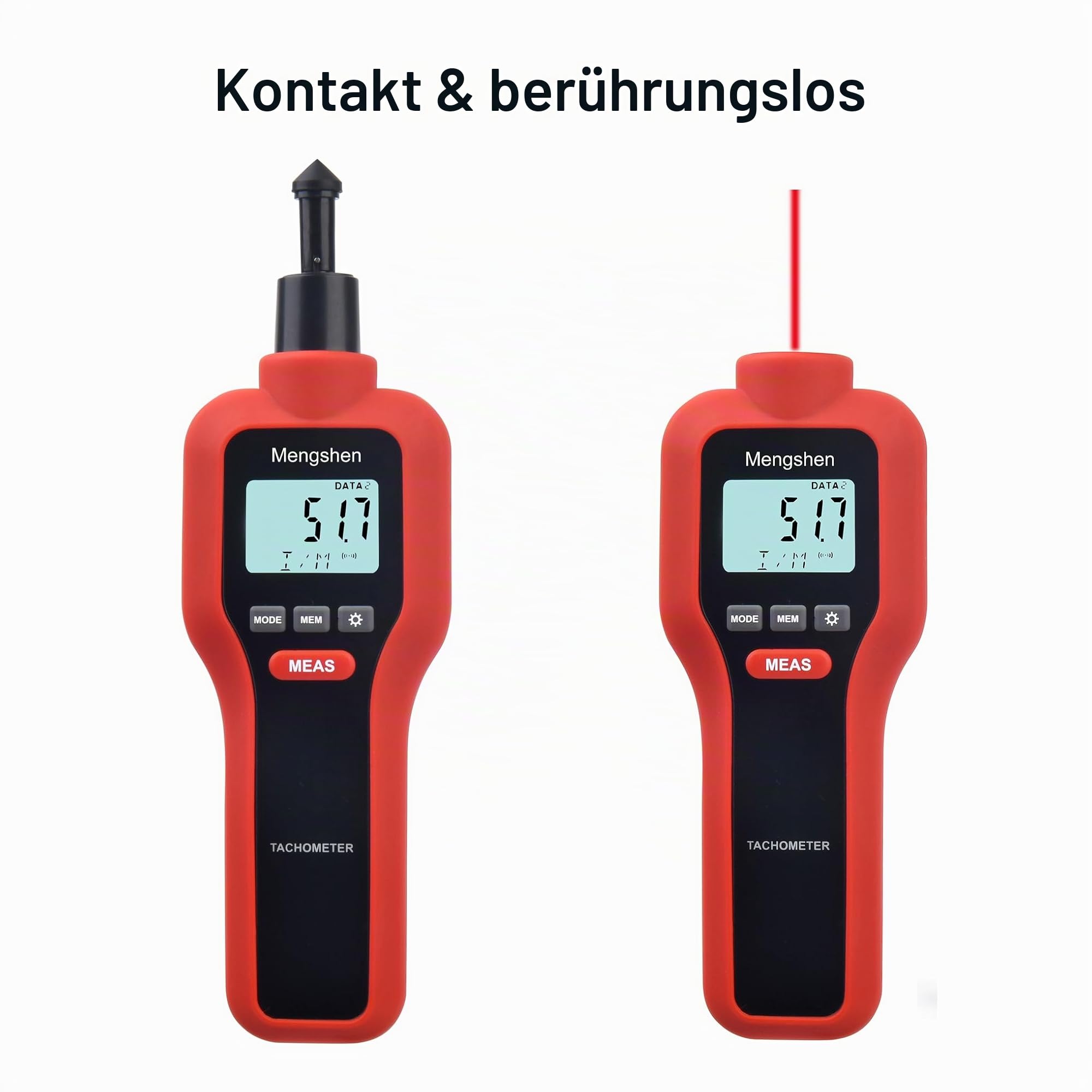 Mengshen Digital Tachometer 2-in-1 Drehzahlmesser | Berührungslos, Kontakt Drehzahlmessung