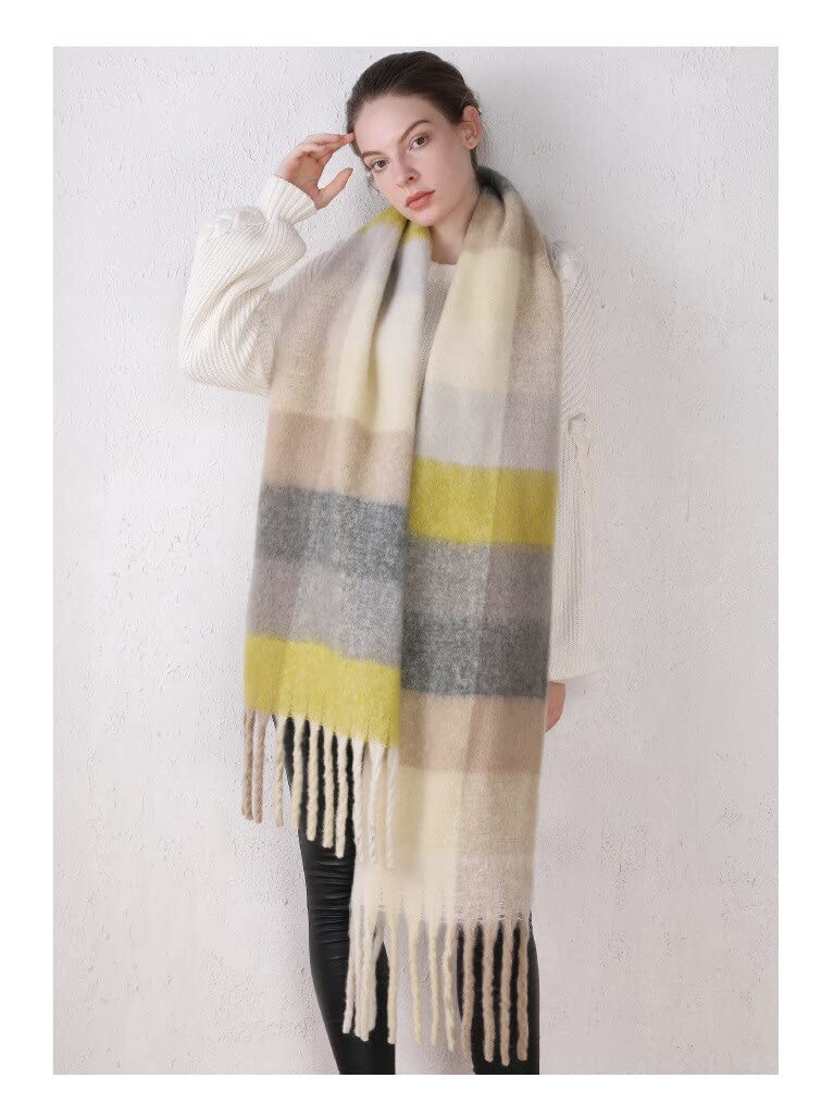 LuisFranklin Schals Damen Tücher Halstuch Scarf Schal Frauen Warmer Mehrfarbiger Quadratischer Schal Frauen Schal Wrap Dicker Weicher Gestreifter Schal Langer Schal