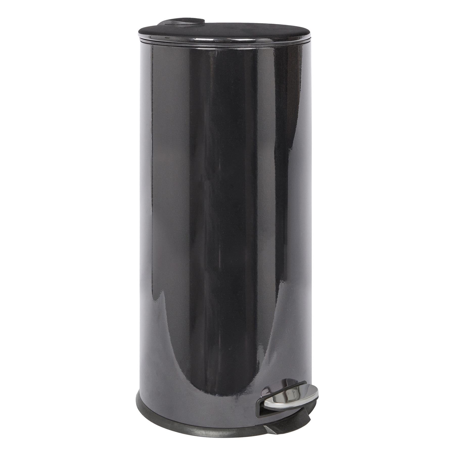 Harbour Housewares 30L Large Kitchen Bin - Black Stainless Steel Food Waste Caddy Pedal Bins for Kitchen - Tall Slim Metal Swing Dustbin for Paper, Plastic, Rubbish