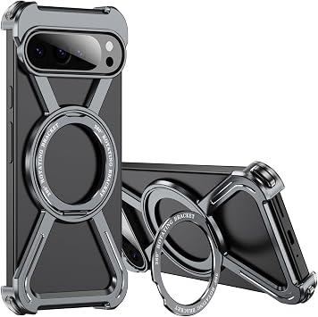 Metal Magnet Case for Google Pixel 9 Pro / 9 Pro XL / 9 Pro Fold Compatible with MagSafe 360  Rotating Stand Aluminum Alloy Bumper Frameless Shock Absorption Slim Protective Cover Grey,9 Pro XL