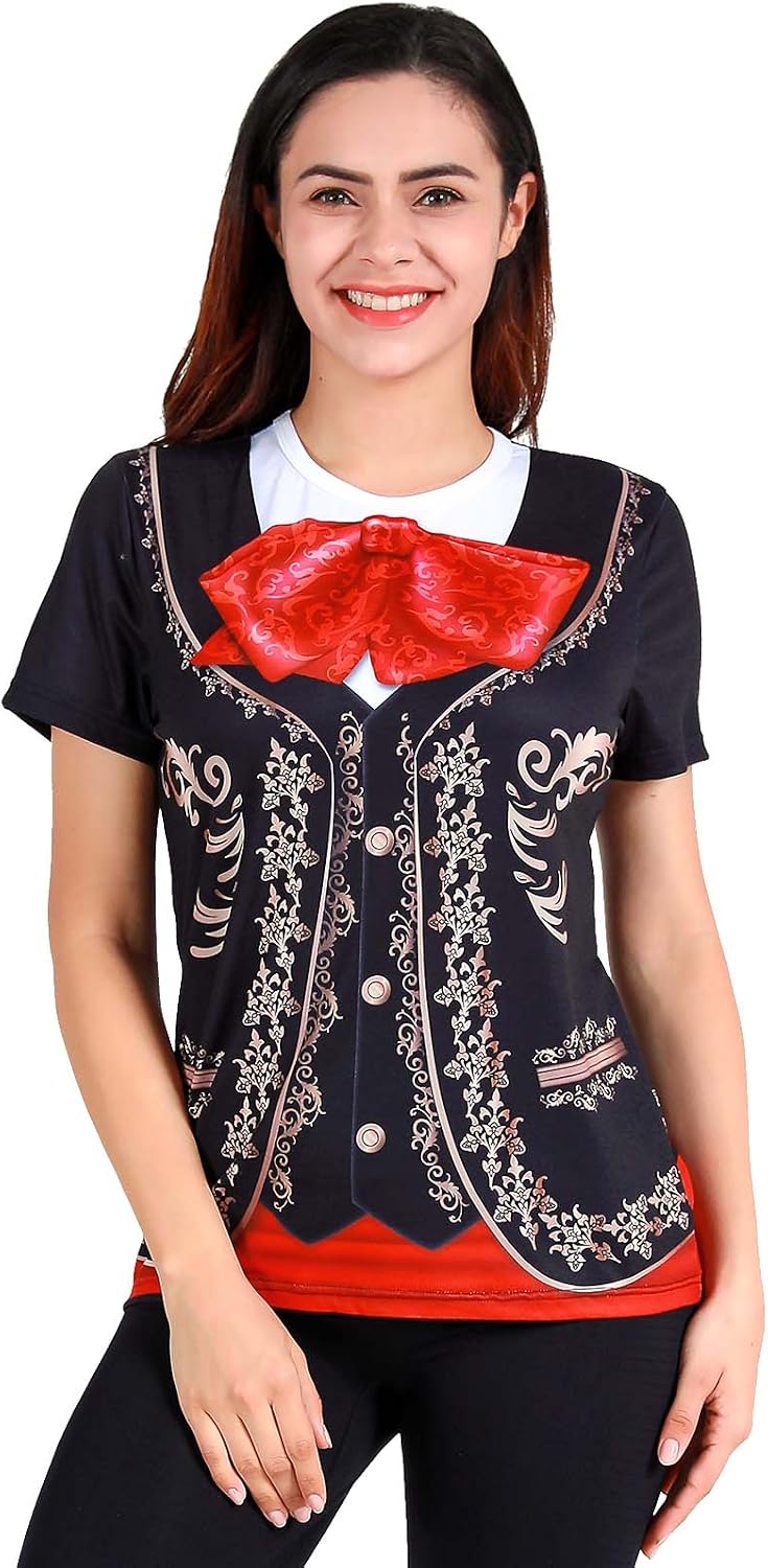 Funny World Women's Mariachi T-Shirts Graphic Short Sleeve Mexican Fiesta Costume