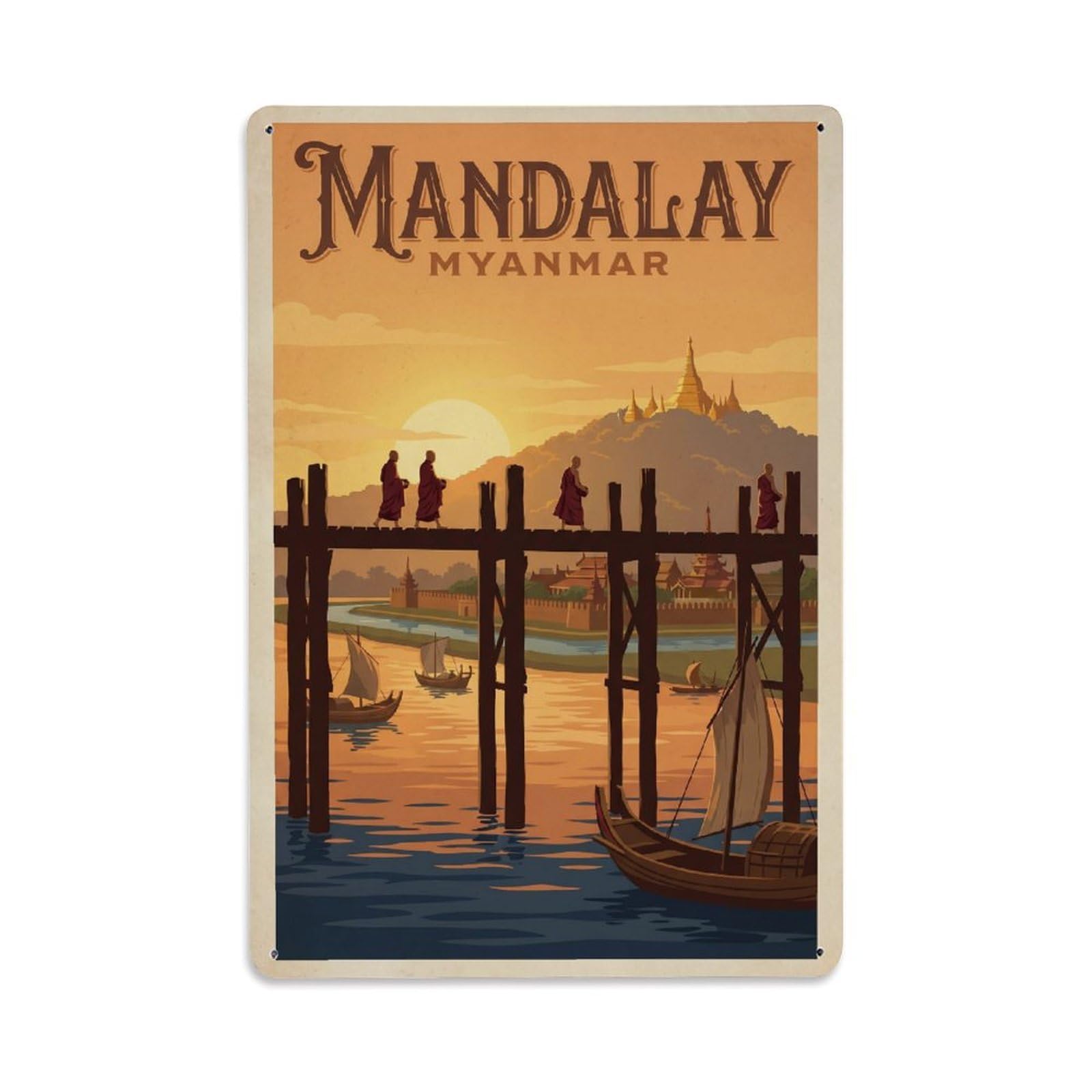 Gead 8X12inch Style Myanmar Mandalay Vintage Travel Metal Tin Sign
