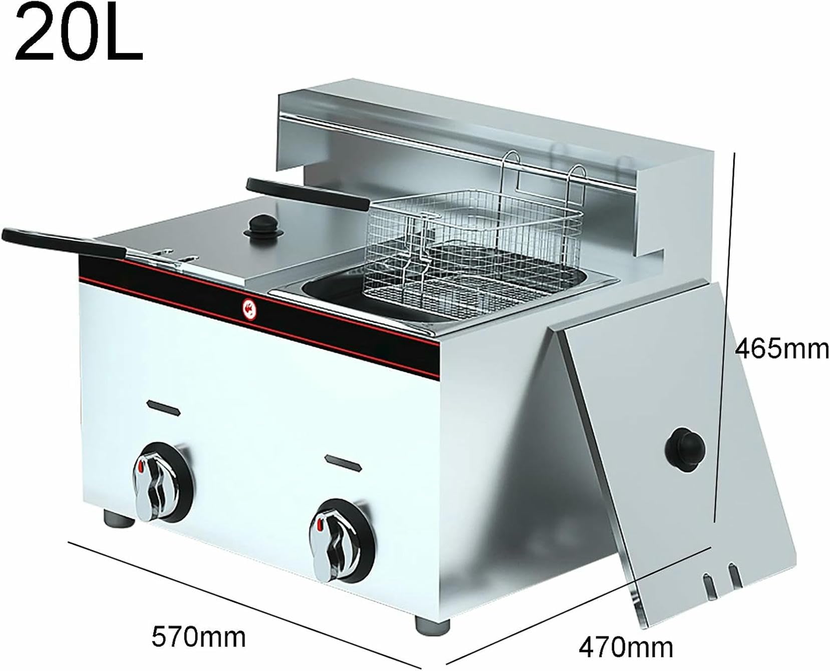 Freidora a Gas de Acero Inoxidable de 10 l/20 l, freidora Comercial de Patatas Fritas y Pollo Frito con Cesta y Tapa para Cocina y Restaurante~/