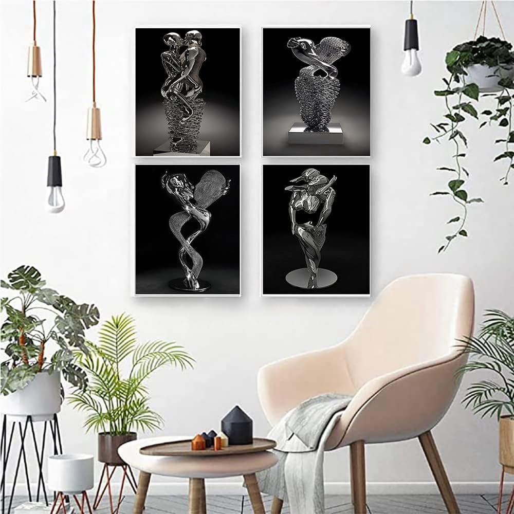 Tableau Mural Métal Amour Romantique - Déco Moderne 3D Noir Et Blanc Effet Doré