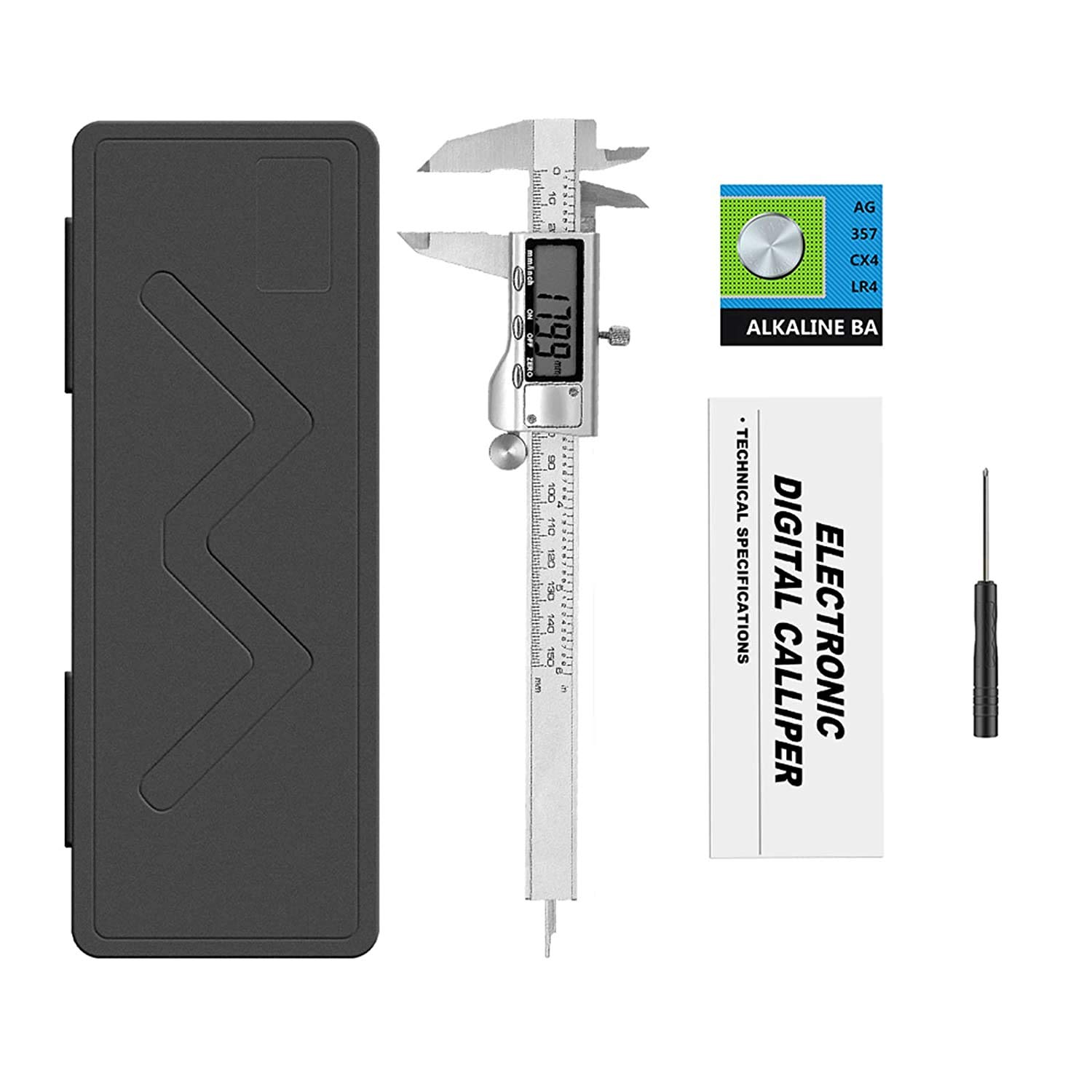 Pie de Rey Digital, Calibre Digital 100/150/200/300mm Pulgadas de Acero Inoxidable,calibrador Micrómetro con gran pantalla LCD,Profesional Medición de Diámetro Interior,Exterior,Profundidad y Escalera