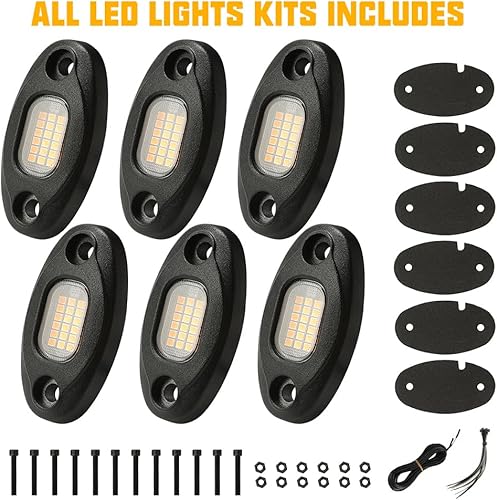 Miniatura 10 de SUNPIE 6 vainas de luces verdes de roca 24 LED, luz de aluminio con cables de extensión de 32.8 pies, iluminación impermeable IP67 para remolques,