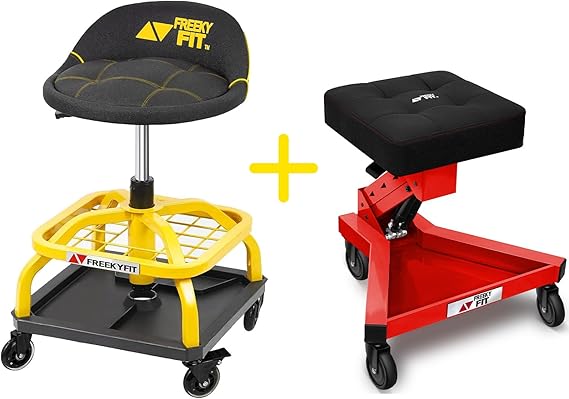 Bundle-Yellow Shop Stool and Red Creeper Seat